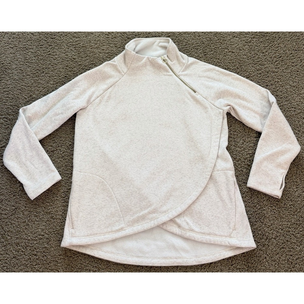 Athleta Cozy Karma Asym Sweatshirt Dress L Mock Neck Oatmeal 383402-09